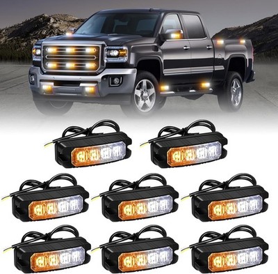 XRIDONSEN 8PCS Sync LED Strobe Lights Truck Grill Emergency Flash Warning Lights