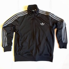 Adidas Black  Silver Full Trefoil Firebird Retro Track Jacket Size Large RARE 