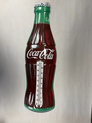 Vintage 1950s Coca-Cola Tin Bottle Thermometer Advertising Sign Robertson USA