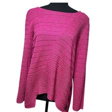 NIC ZOE Womens Petite Large Pink Metallic Knit Long Sleeve Pullover Top