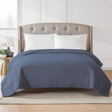 Hotel Style Oversized Soft Plush Bed Blanket 90" x 94" Full/Queen, Washed Indigo