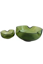 Vintage Anchor Hocking Accent Modern Avocado Green 2 Piece Chip & Dip Bowl Set