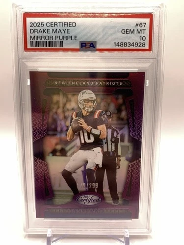 Drake Maye 2025 Panini Certified #67 MIRROR PURPLE /299 PSA 10 💎