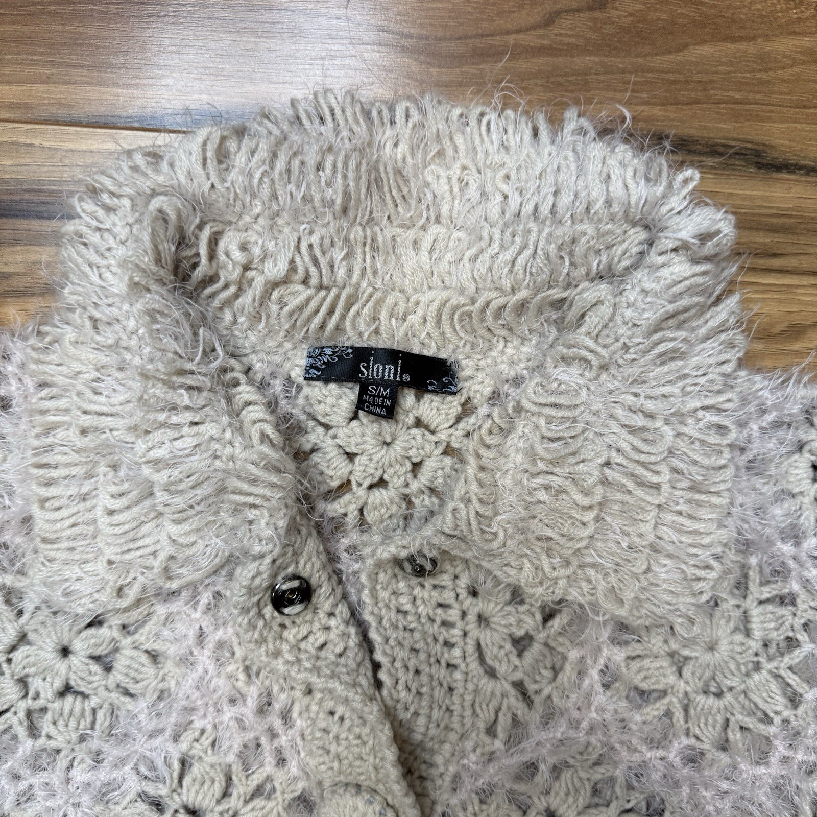 VTG y2k Sz S/M Crochet Cardigan Jacket Floral Cot… - image 4