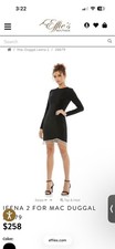 IEENA for Mac Duggal Black Long Sleeve Rhinestone Fringe Mini Dress 26679 Size 6
