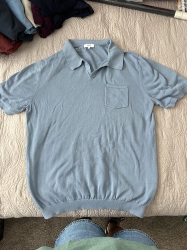 Reiss, REISS Men's Blue Solid Short Sleeve Knit 100% Cotton Collared Polo Shirt Size M