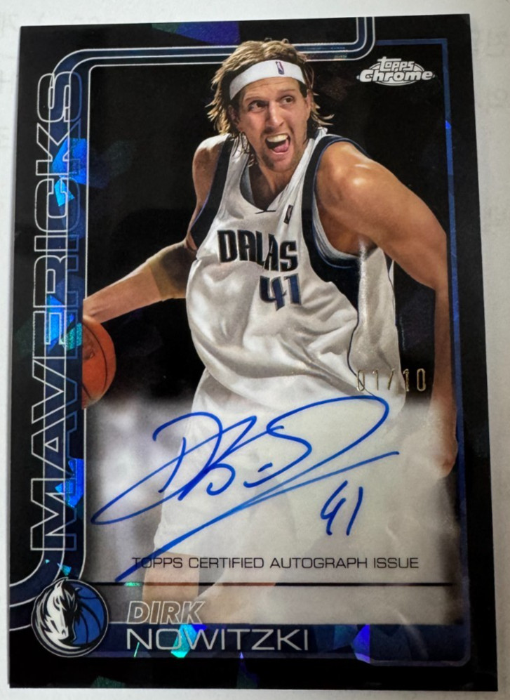 2025-26 Topps Chrome Sapphire Dirk Nowitzki Auto Black Refractor #/10 Mavericks