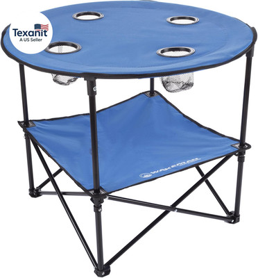 Camp Table - round 2-Tier Folding Table with 4 Cupholders and Carrying Bag - for