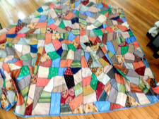 vtg Crazy Quilt 1800s or Early 20th Century Large Antique Handmade 90" x 108"