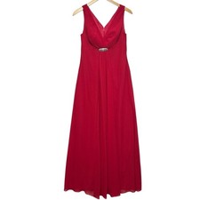 Ralph Lauren Red Evening Brooch Gathered Gown Sz 8P