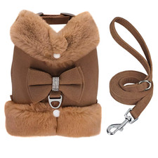 Soft Warm Dog Vest Harness and Leash Set Cute Bowknot Pet Winter Clothes Vest Wa
