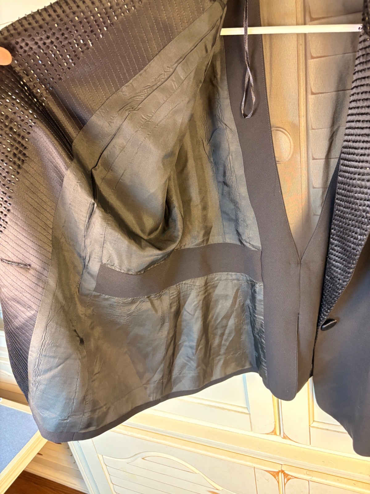 Sandra Darren women’s black sequin collar sheer V back blazer sz 12