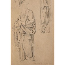 Arthur von Ramberg Figurenstudie Gewandstudie sign Bleistift Zeichnung 19 Jhd
