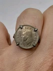 Old Vintage English 925 Silver Ring With Unknown King George Coin - UK Size P