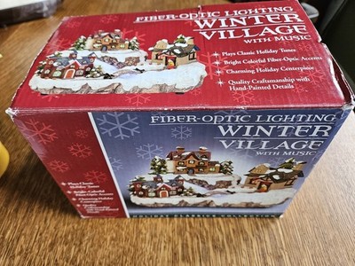 Fiber-Optic Illuminated Musical Hand Painted Winter Christmas Village Display