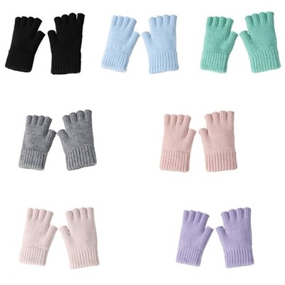Fashion Half Finger Gloves Thick Fleece Liner Knitted Hand Warmer for Writing