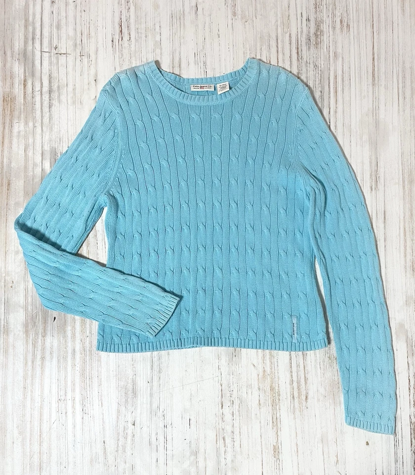Vintage Polo Jeans Co. Ralph Lauren Cable Knit Sweater Womens XL Blue Preppy