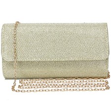Women's Evening Bag Clutch Purse Glitter Party Wedding Handbag with Chain Gold