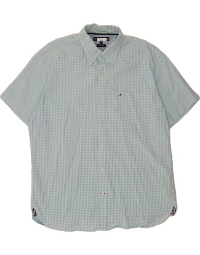 Tommy Hilfiger Herren Kurzarm Hemd XL blau kariert Baumwolle CM09