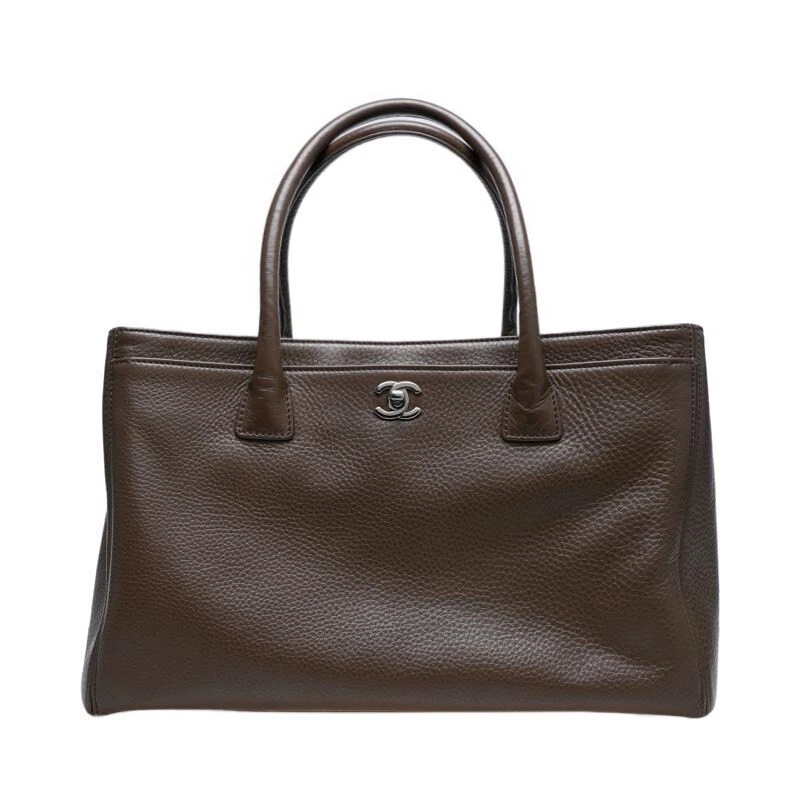 Borsa tote donna Chanel marrone pelle di vitello Coco Mark Surf argento