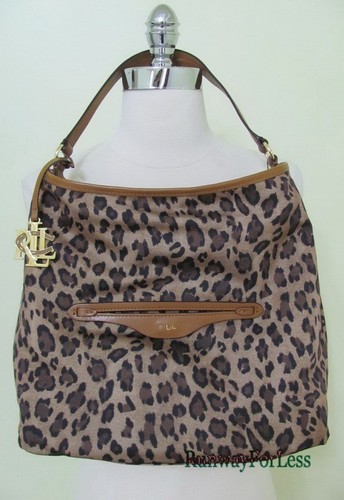 New RALPH LAUREN Hayden Reversible Leopard Hobo Shoulder Bag Purse Tote Cheetah - Afbeelding 1 van 9