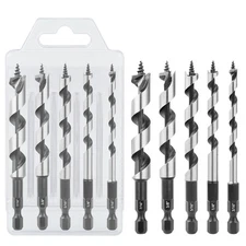 5X 3/16''-7/16'' Wood Auger Bit Woodworking Ship Screw Bits Set 1/4'' Hex Shank