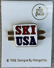 Vintage 1982 Ski USA With Ski’s Lapel Pin On Plastic Card Pin Pals - New