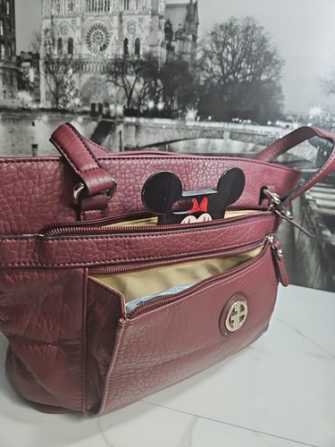 Gianni Bernini Wine Purple Organizer Double Handle Shoulder Bag 14x9x4" - Picture 6 of 8