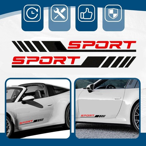 2X Car Door Side Skirts SPORT Sticker Decal Reflective Racing Sticker Black&Red - Picture 12 of 17