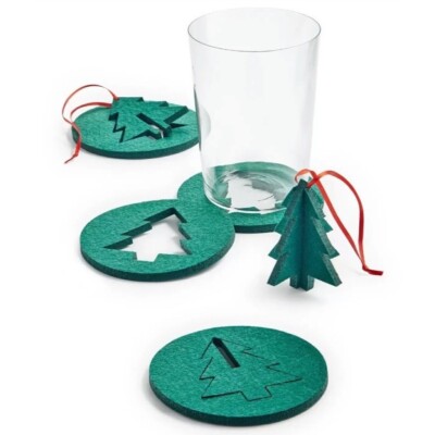 The Cellar Holiday Two In One Tree Coaster And Ornament Set of 4 NIB