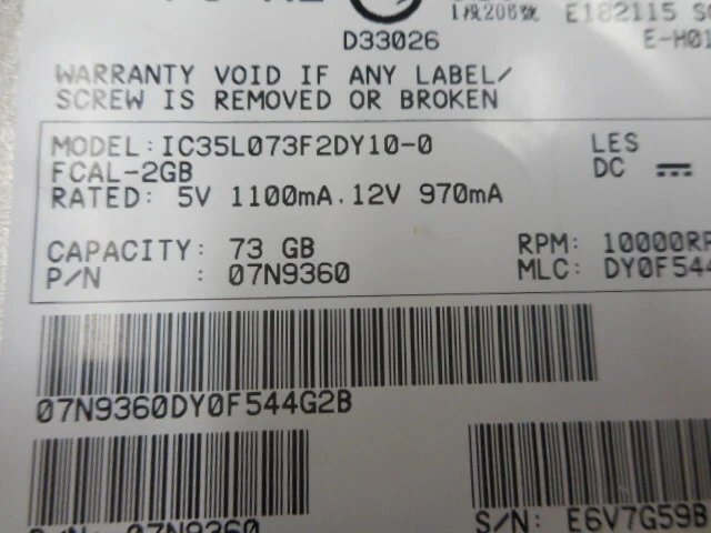 Hitachi IC35L073F2DY10-0 73GB, 10K, 2GB, FCAL Drive - Image 2 of 4