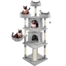 Albero Tiragraffi per Gatti Torre in Sisal Naturale Gioco Elegante Grigio 174 cm