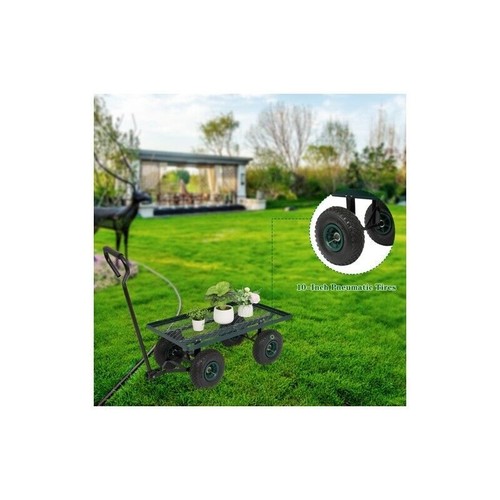 86*46*97cm Garden Iron Wood Four Wheel Square Garden Wagon Green - 第 3/5 張圖片