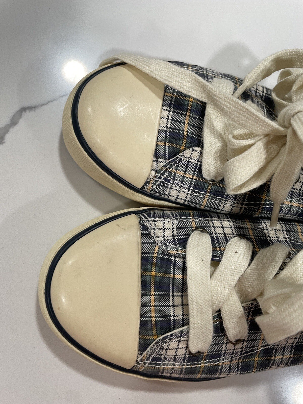 PONY Scarpe sneakers alte stringate Polo Ralph Lauren uomo tela a quadri taglia 5 SHD