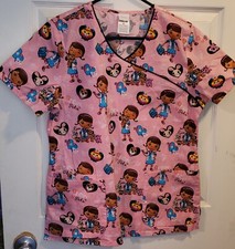Scrub Top Disney Women's Sz M Pink 1 Pet Vet Medical Short Sleeve Front Pockets