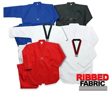 Prowin V-Neck Taekwondo Ribbed Cotton/Poly Fabric Gi Uniform w/White Belt, TKD