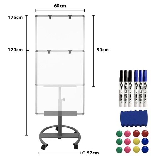 60x90cm Whiteboard Flipchart mit Rolle Magnettafe Verstellbar Höhenverstellbar - Bild 2 von 12