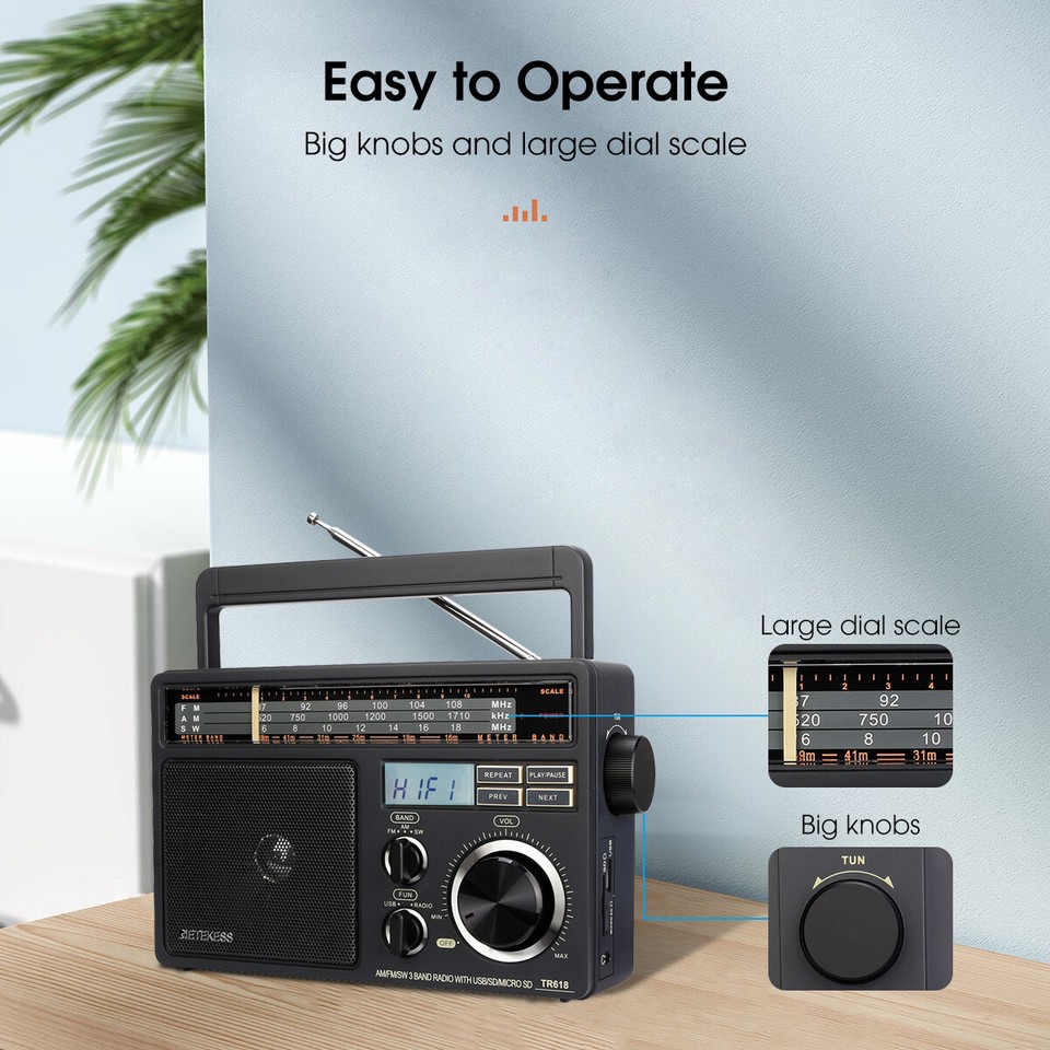 TR618 Portable Shortwave Radio AM FM Radio Plug in Wall,SD/USB For ...