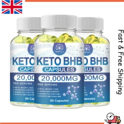 HEMP FOR U 3Packs Keto BHB Capsules Support Weight Loss Diet Pills Ketosis Helps Fat Burner