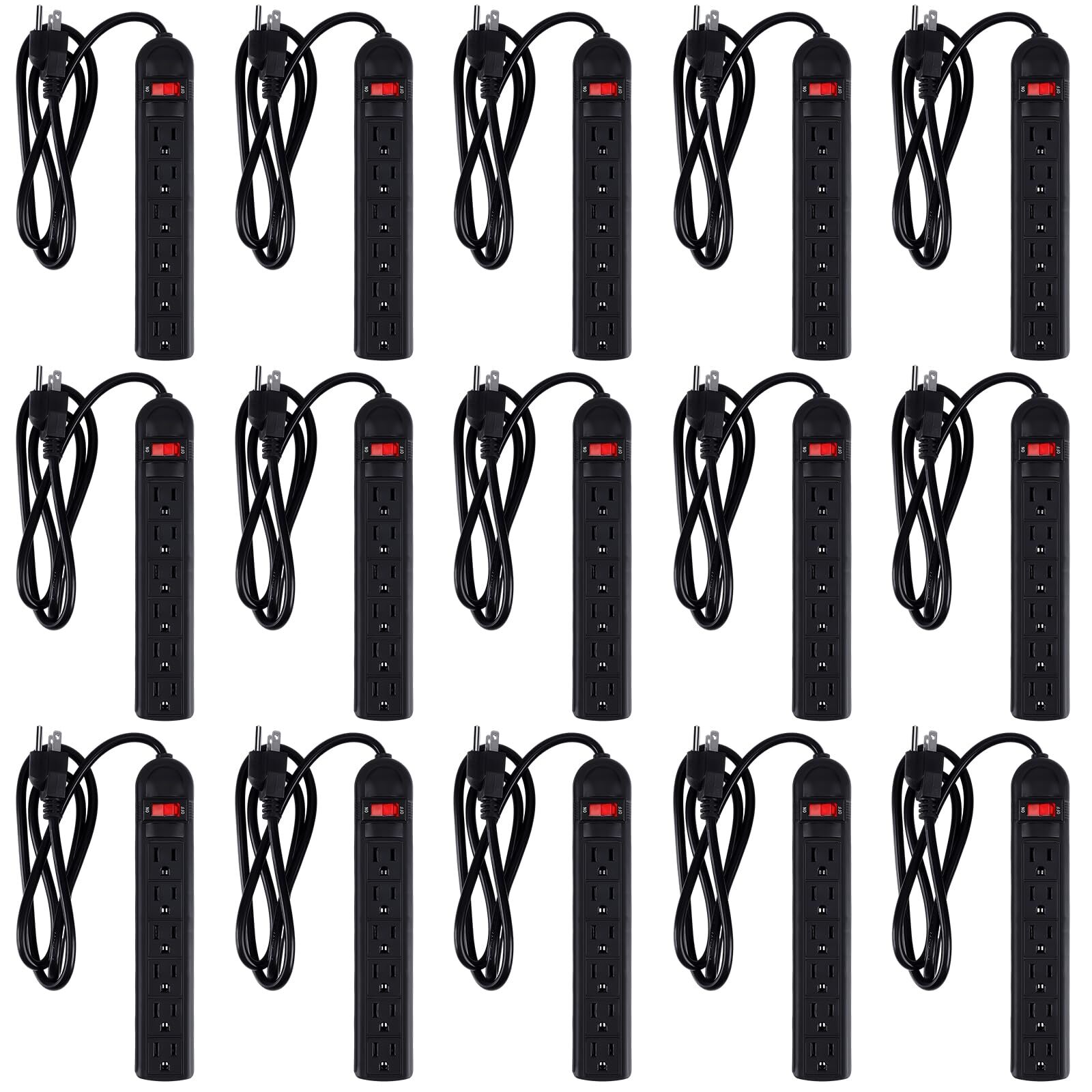 15 Pack 6 Outlet Power Strip Surge Protector Flat Plug Surge Protector Power ...