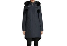 Moose Knuckles Women Stirling Parka With Blue Fox Fur, Granite/Blk  Sz-S  Defect
