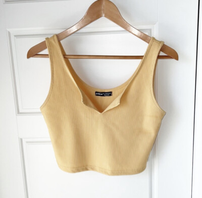 Neck Rib Knit Crop Cami Top Shein SHEIN Womens Orange Notch Neck