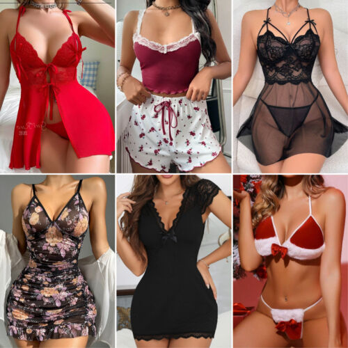 Women's Sexy-Lingerie Babydoll G-string Sleepwear Underwear Lace Dress Nightwear