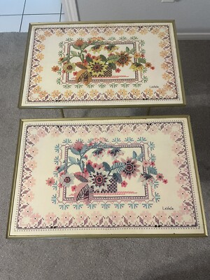 Vintage 1970s Lavada MCM Needle Point Tv Trays Tables Set