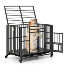 Rolling Dog Crate Heavy-Duty Metal Dog Kennel Cage w/Convenient Pull-Out Tray
