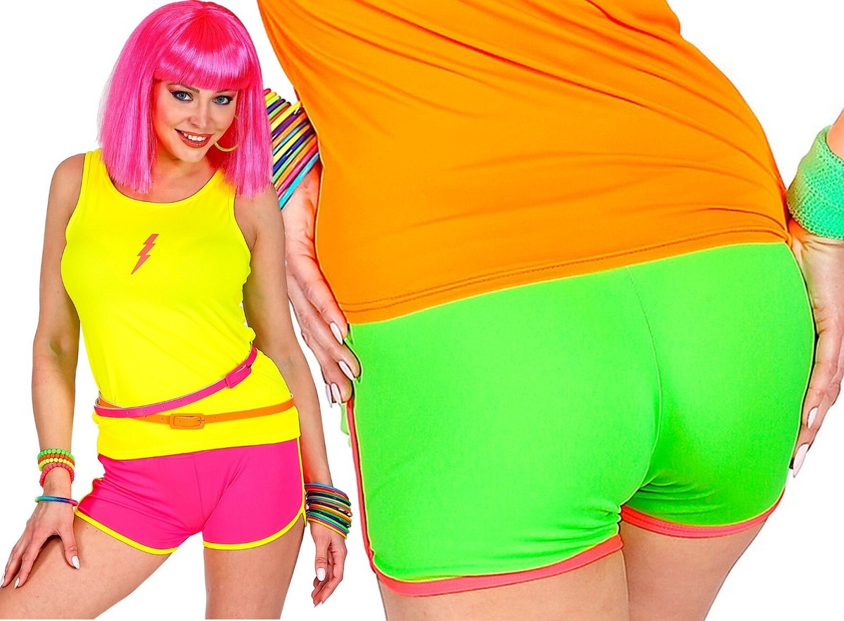 Neon Hot Pants Shorts Festival Clubbing 80s 90s Rave Disco Fancy