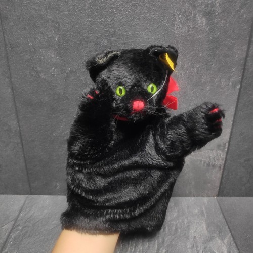 Vintage Steiff Handpuppe Katze 6670/17 Schwarze Katze Mit Knopf Und Fahne - Picture 5 of 7
