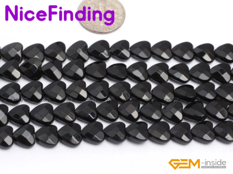 Piedras preciosas naturales facetadas corazón ágata negra ónix cuentas sueltas fabricación de joyas 15" Foto 2 de 4