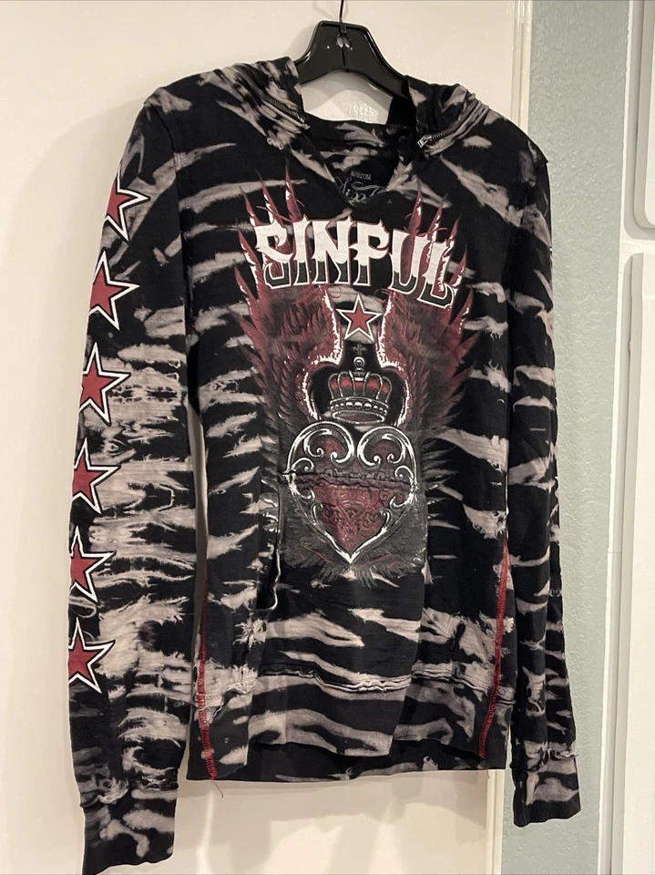 Sudadera con Capucha Sinful Affliction Para Mujer Mediana Cremallera Alrededor Capucha Corazón Corona Alas Y2K Foto 3 de 4