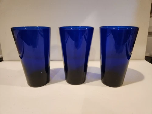Set Of 3 Vintage Libbey Cobalt Blue Drink Tumblers